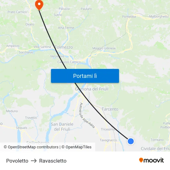 Povoletto to Ravascletto map