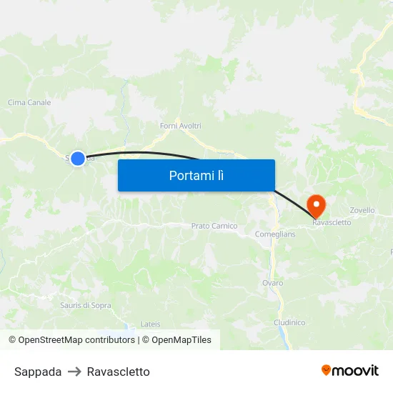 Sappada to Ravascletto map