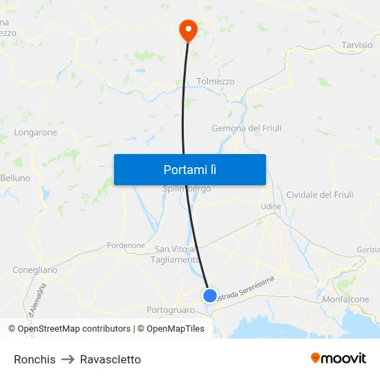 Ronchis to Ravascletto map
