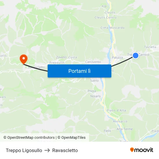 Treppo Ligosullo to Ravascletto map