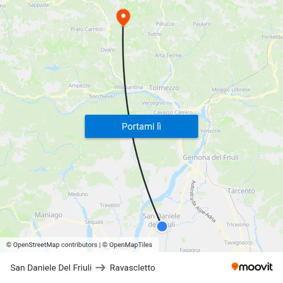 San Daniele Del Friuli to Ravascletto map