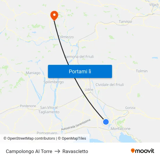 Campolongo Al Torre to Ravascletto map