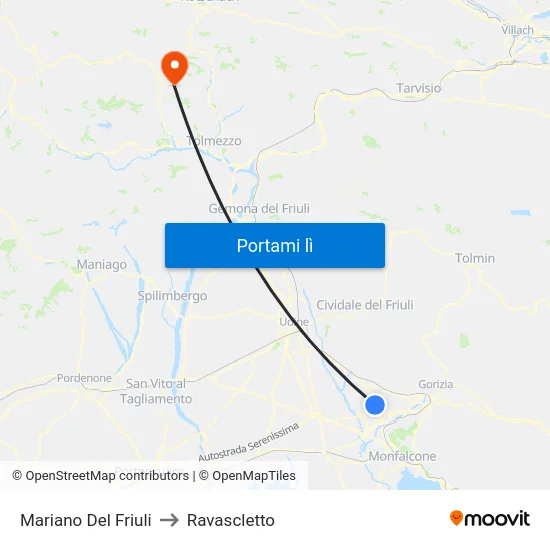 Mariano Del Friuli to Ravascletto map