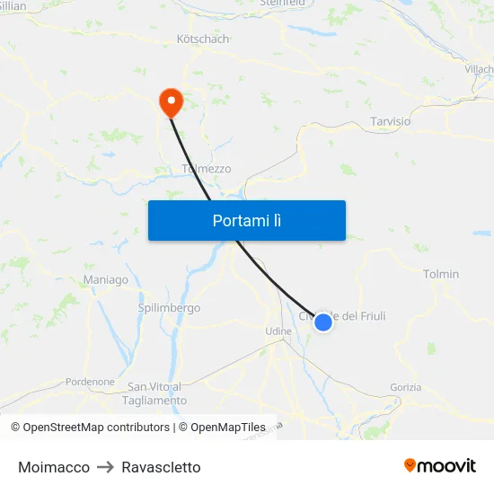 Moimacco to Ravascletto map