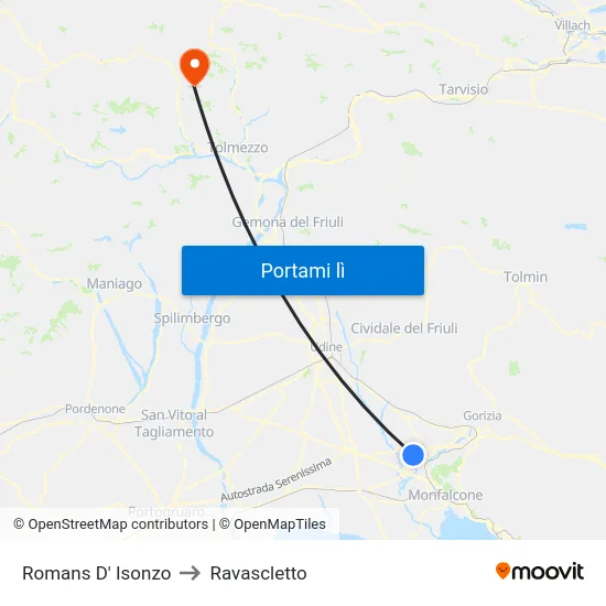 Romans D' Isonzo to Ravascletto map