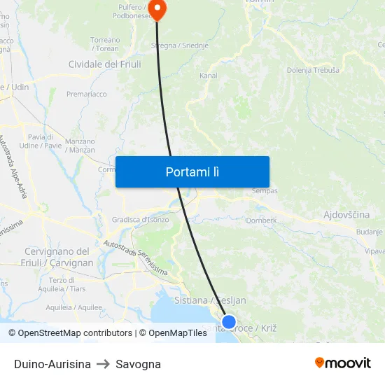 Duino-Aurisina to Savogna map
