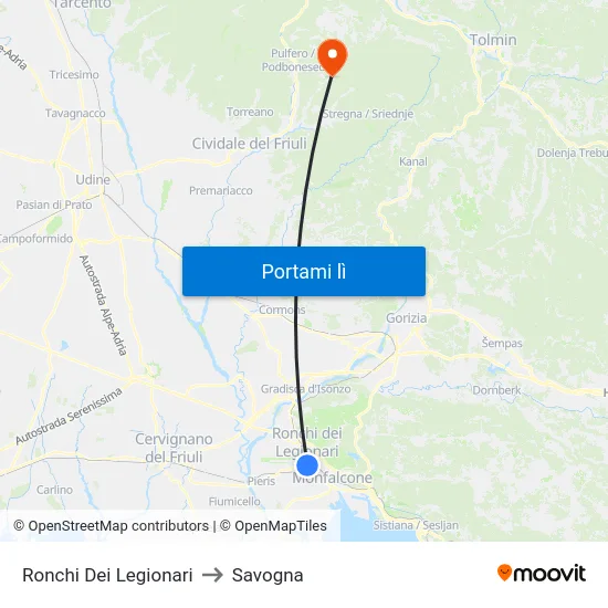 Ronchi Dei Legionari to Savogna map