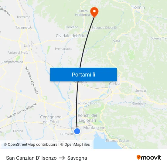 San Canzian D' Isonzo to Savogna map