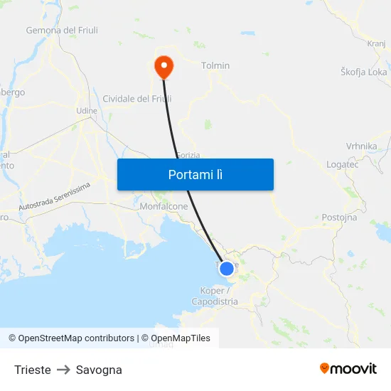 Trieste to Savogna map