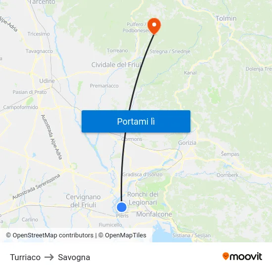 Turriaco to Savogna map
