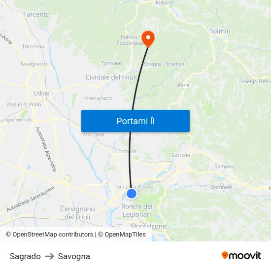 Sagrado to Savogna map