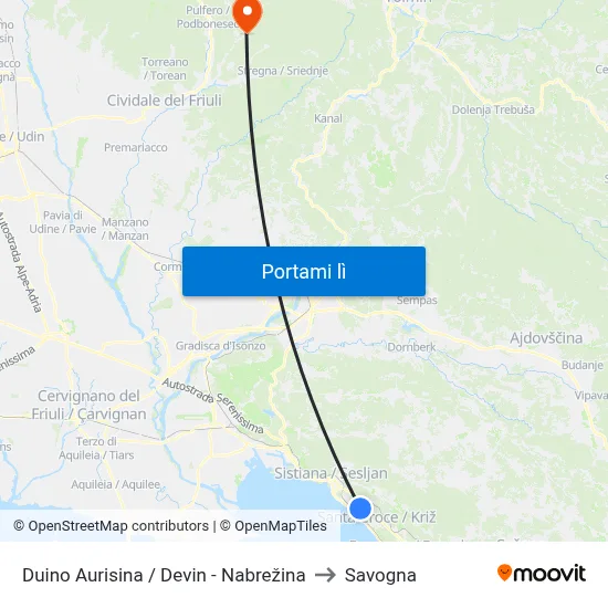 Duino Aurisina / Devin - Nabrežina to Savogna map