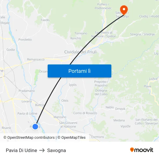 Pavia Di Udine to Savogna map