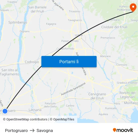 Portogruaro to Savogna map