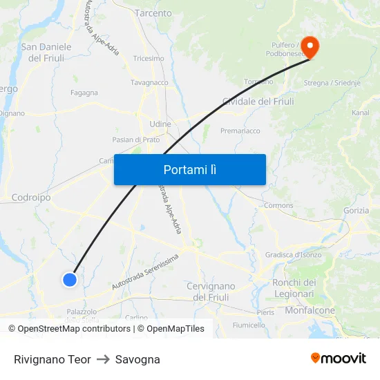 Rivignano Teor to Savogna map