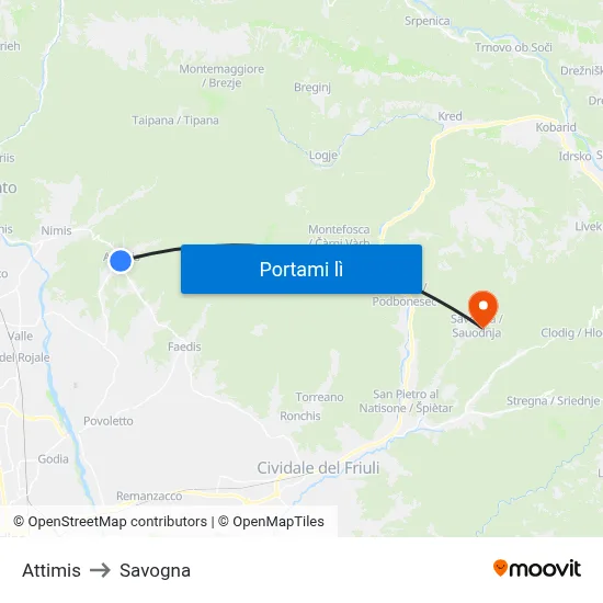 Attimis to Savogna map