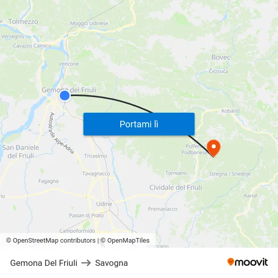 Gemona Del Friuli to Savogna map