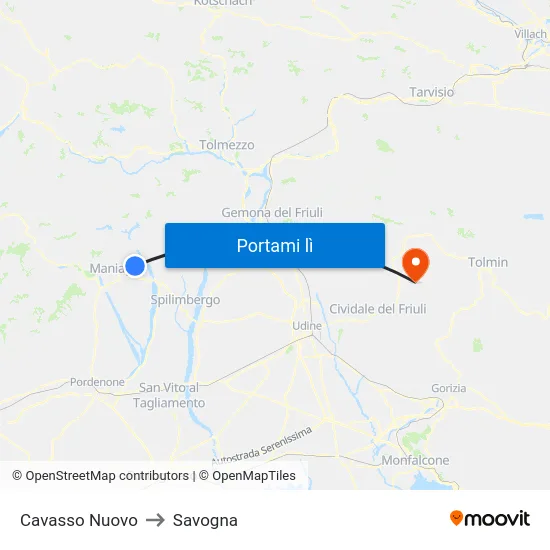 Cavasso Nuovo to Savogna map