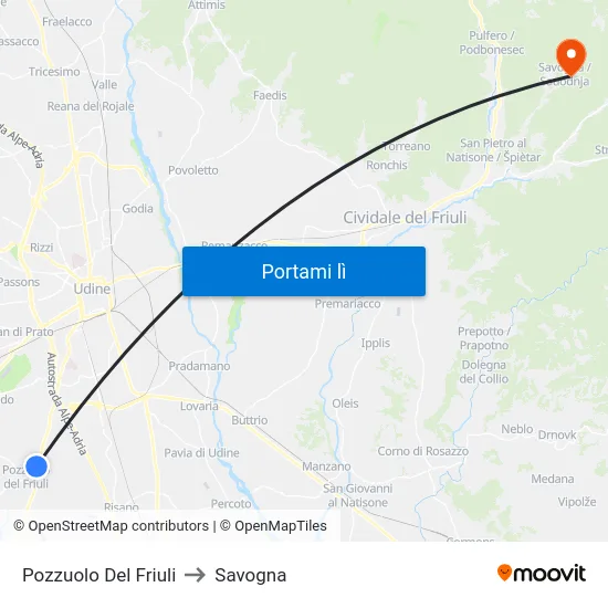 Pozzuolo Del Friuli to Savogna map