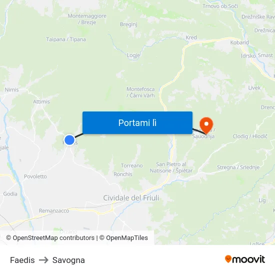 Faedis to Savogna map