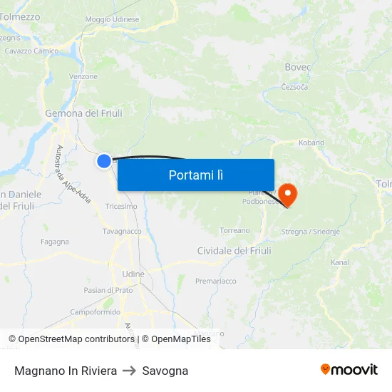 Magnano In Riviera to Savogna map