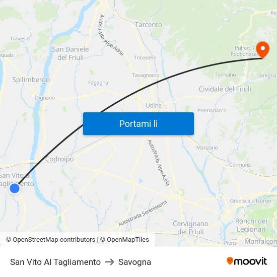 San Vito Al Tagliamento to Savogna map