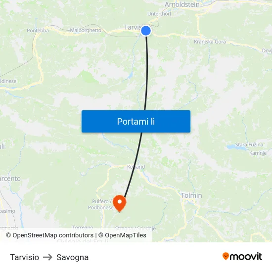 Tarvisio to Savogna map