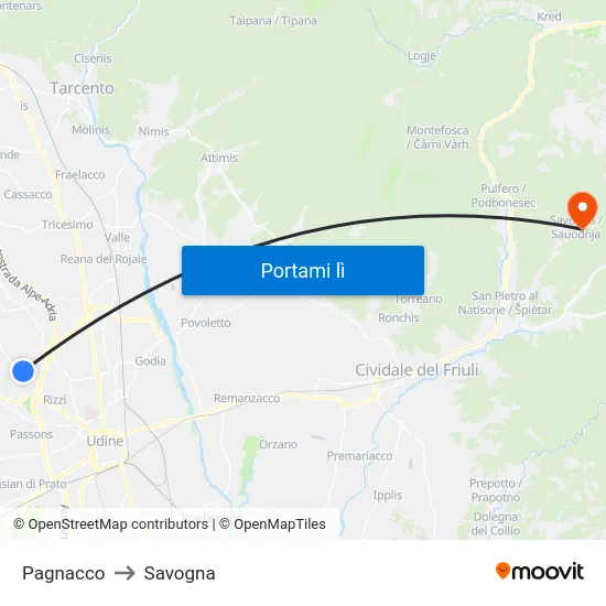 Pagnacco to Savogna map