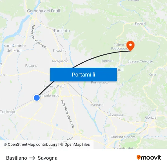 Basiliano to Savogna map