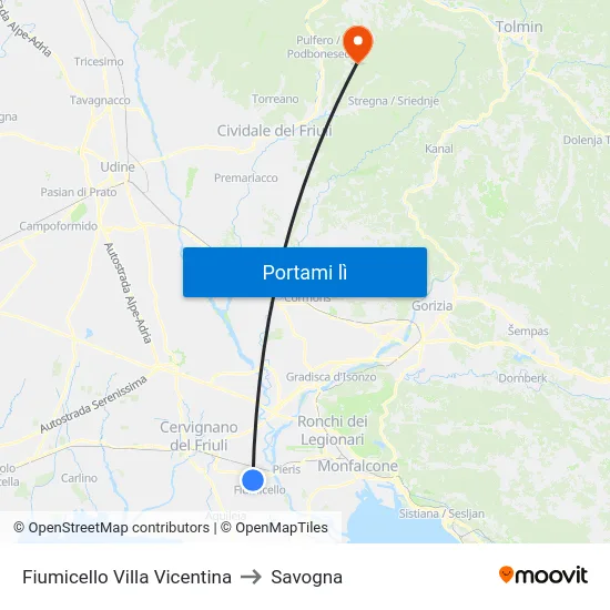 Fiumicello Villa Vicentina to Savogna map