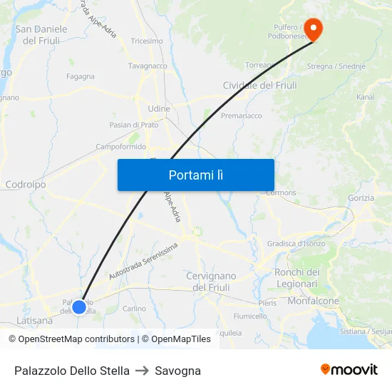 Palazzolo Dello Stella to Savogna map