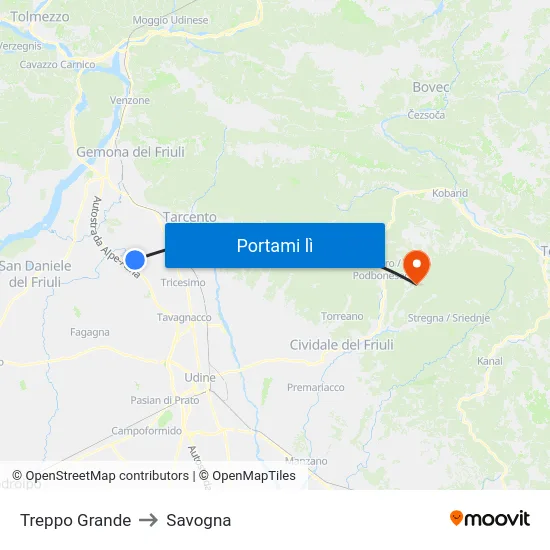 Treppo Grande to Savogna map
