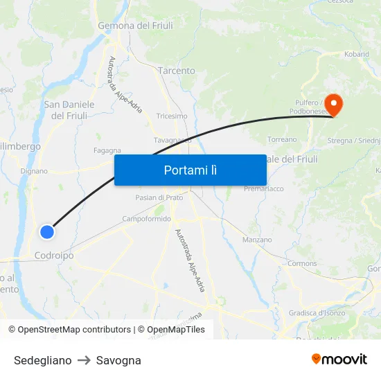 Sedegliano to Savogna map