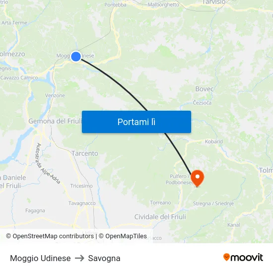 Moggio Udinese to Savogna map