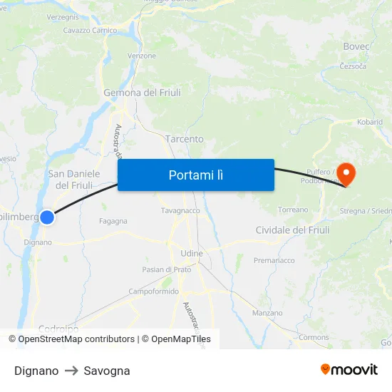 Dignano to Savogna map