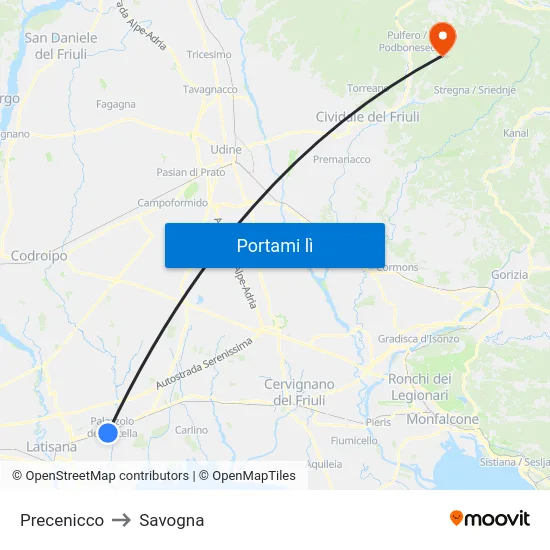 Precenicco to Savogna map