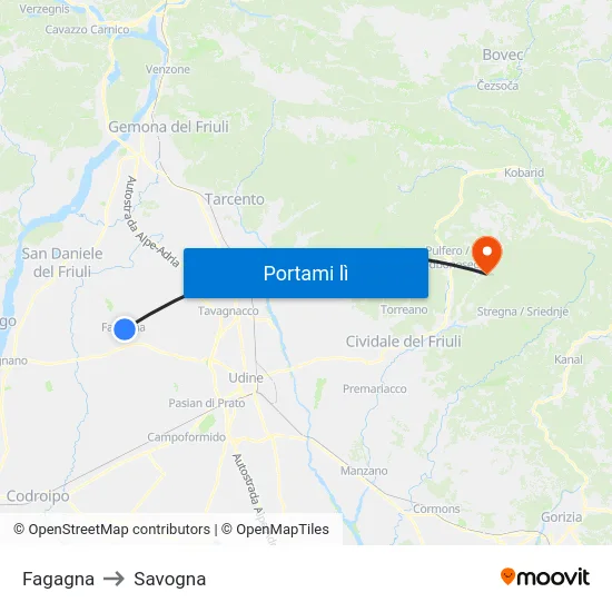 Fagagna to Savogna map
