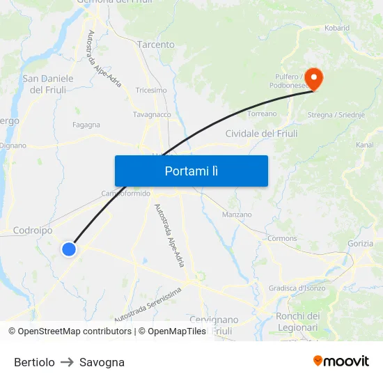 Bertiolo to Savogna map