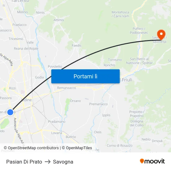 Pasian Di Prato to Savogna map
