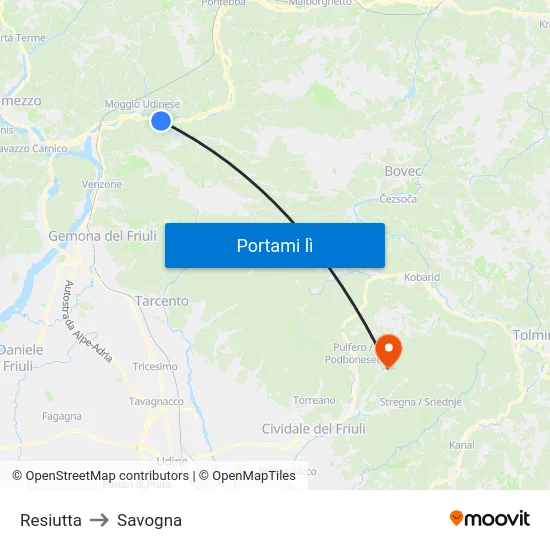 Resiutta to Savogna map