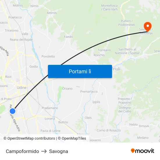 Campoformido to Savogna map