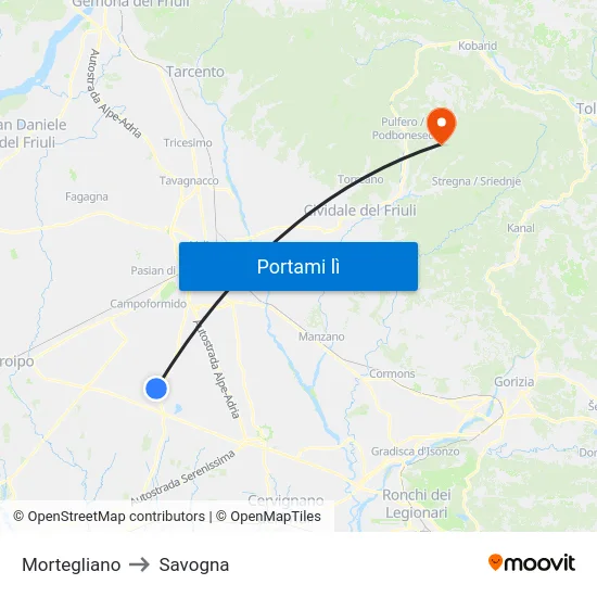 Mortegliano to Savogna map