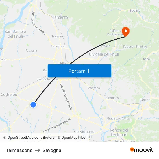 Talmassons to Savogna map
