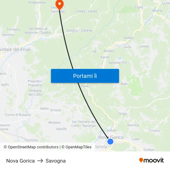 Nova Gorica to Savogna map