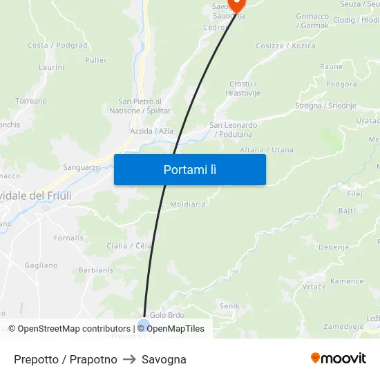 Prepotto / Prapotno to Savogna map