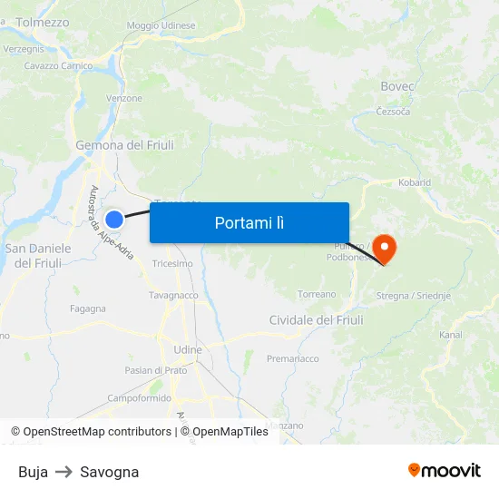 Buja to Savogna map