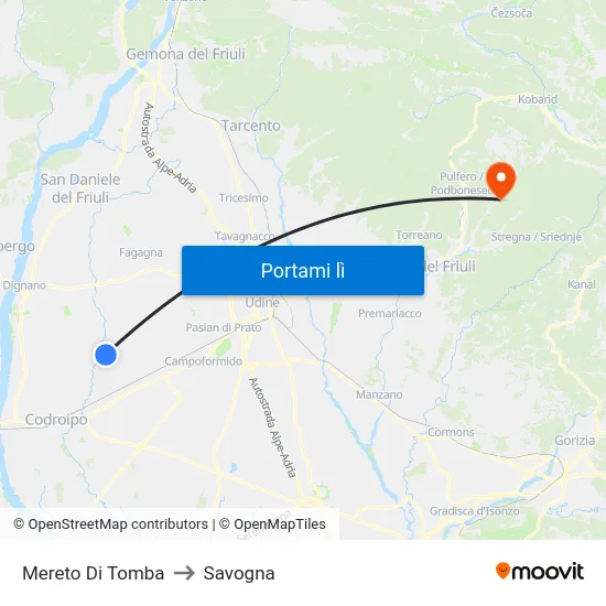Mereto Di Tomba to Savogna map