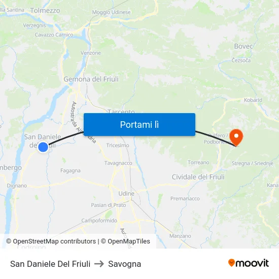 San Daniele Del Friuli to Savogna map