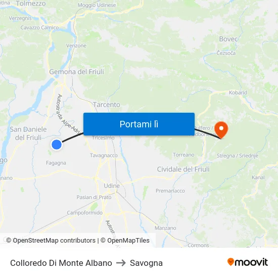 Colloredo Di Monte Albano to Savogna map