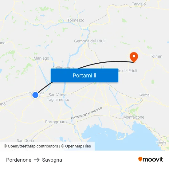 Pordenone to Savogna map